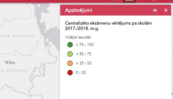 Kartē skolas attēlotas kā... Autors: Janis Upenieks4 Centralizēto eksāmenu salīdzināšana par 2016., 2017. un 2018. gadu