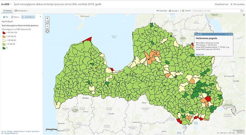ATV nozīmē administratīvo... Autors: Janis Upenieks4 Īpaši aizsargājamo dabas teritoriju īpatsvars teritoriālās vienībās 2018. gadā