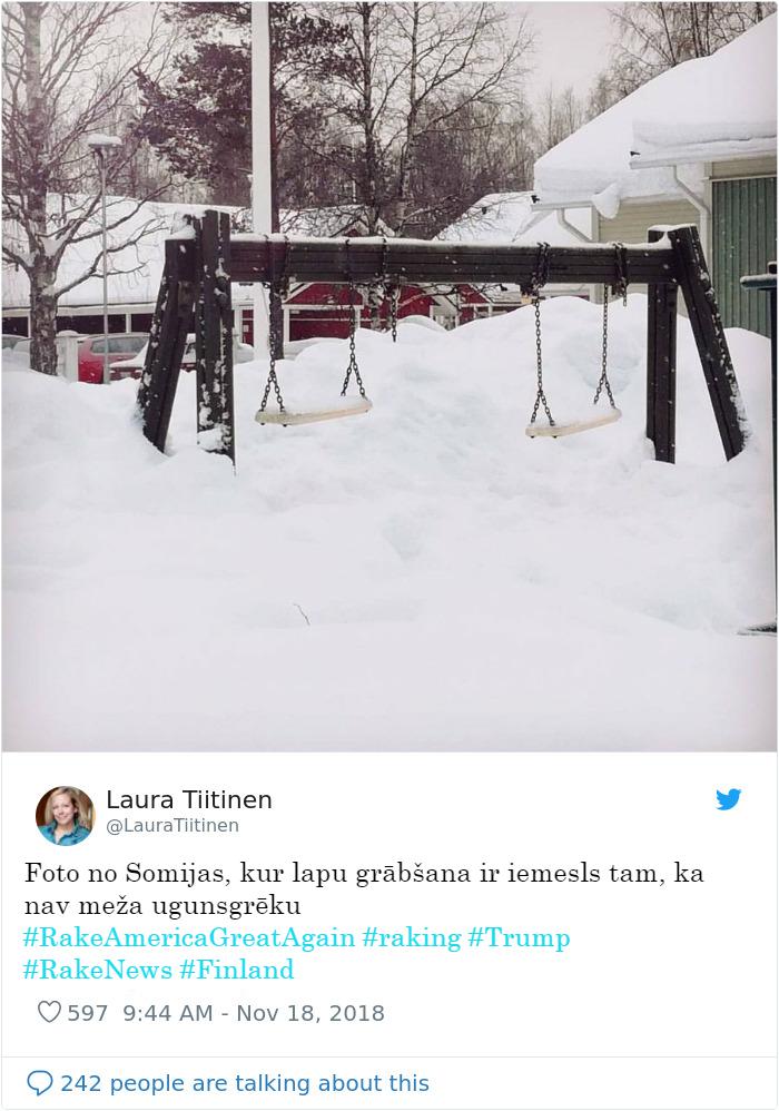 Autors: Latvian Revenger Tramps atkal izceļās - viņaprāt somi novērš mežu ugunsgrēkus, grābjot lapas