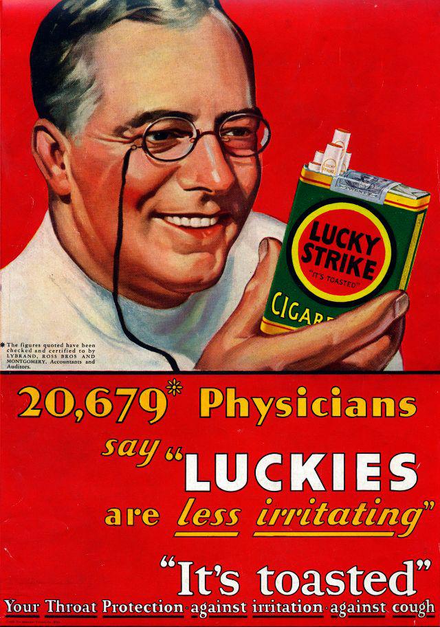 Autors: Lestets Pārdodot cigaretes ar medicīnas palīdzību: reklāmas plakāti no 1930-tajiem