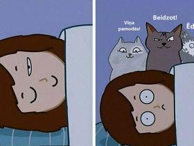 Komiksi, kas atklāj patieso dzīvi, ja mājās ir vismaz 2 kaķi